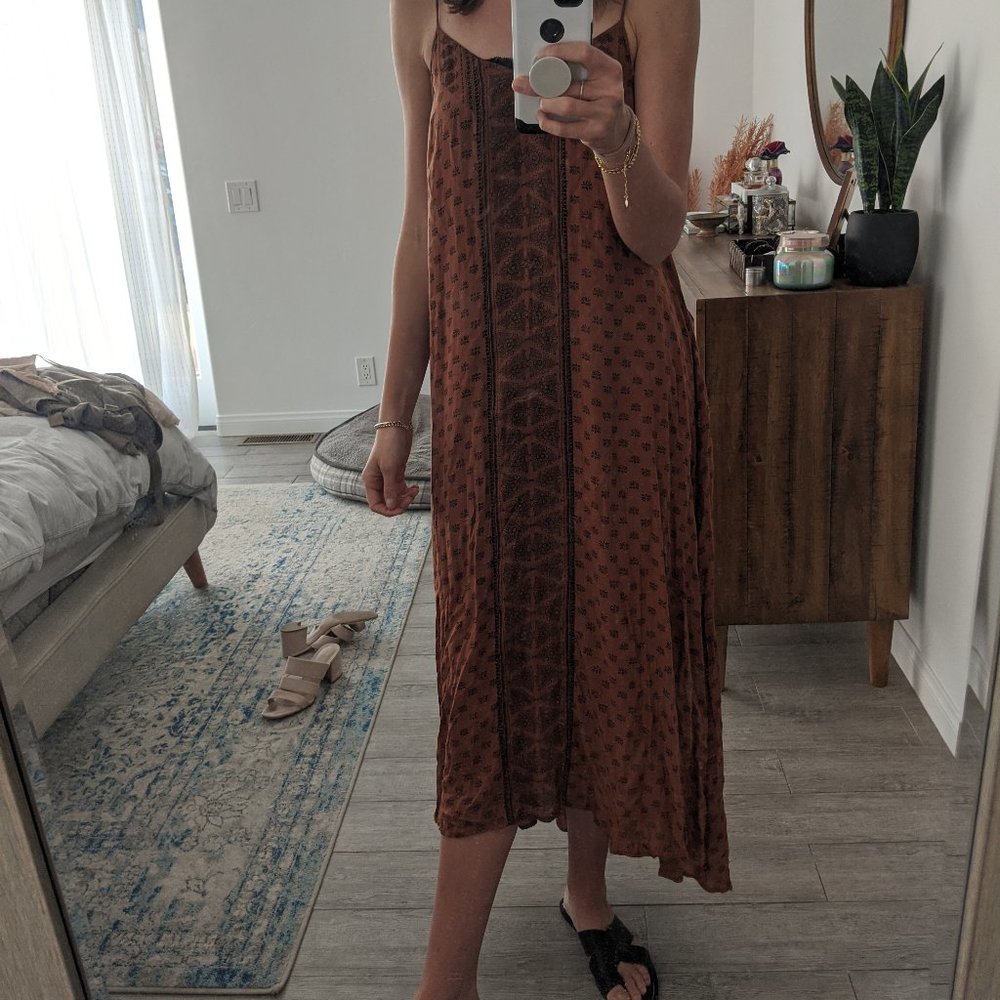 Rust Tie Back Amuse Society Midi High Low Dress